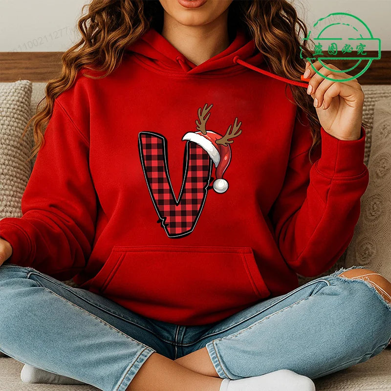 Personalised Santa Family Christmas Hoodie Harajuku Hip Hop Pullover Sweatshirt Santa Alphabet Sportswear Fashion Trends Unisex