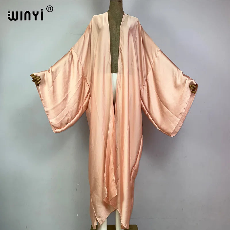 WINYI Kimono Boho Monocolour Kaftans Beach Wear Elegant Купальник Holiday Beach Outfits for Women Cover Ups Comfortable Dress - Matrix Studios