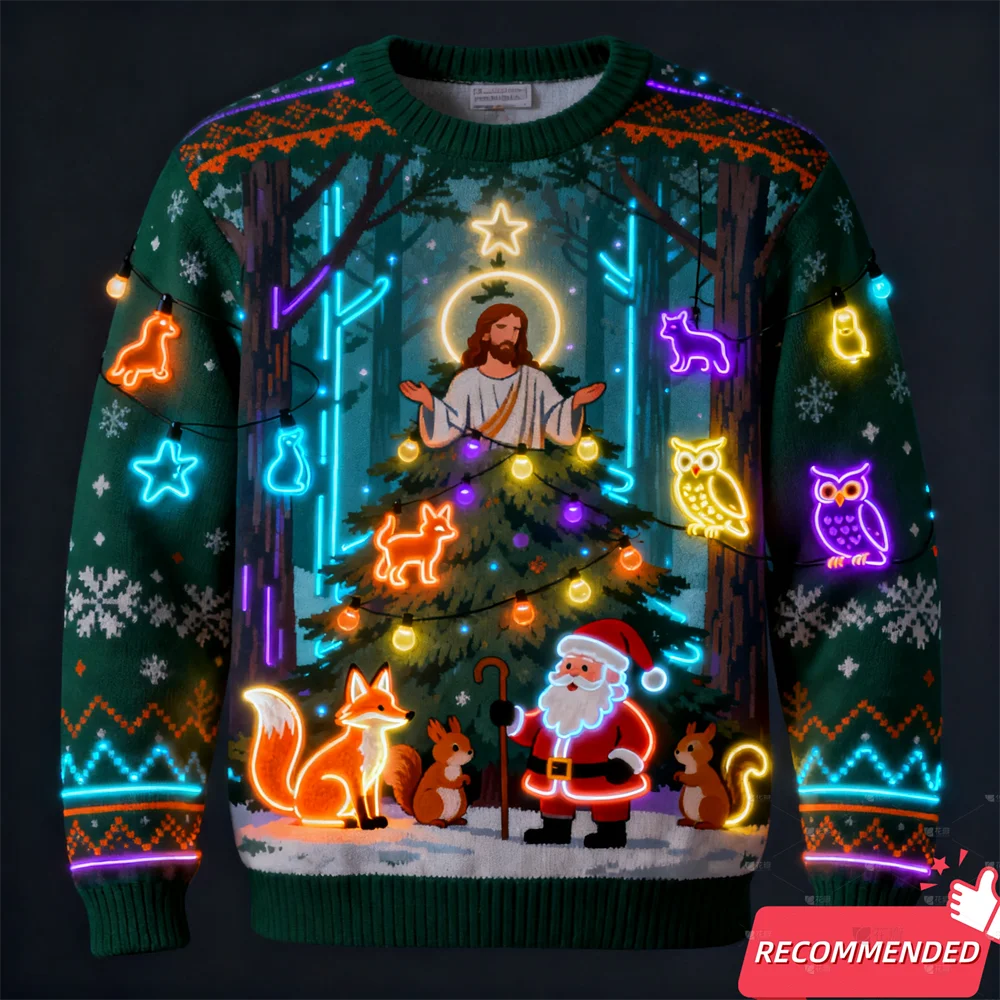 Fake Neon Light 3D Printed Ugly Xmas Sweater For Women Men Clothes Merry Christmas Snowman Funny Santa Jesus Pullovers Tracksuit - Matrix Studios