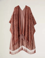 WeHello Burnout Velvet Kimono For Women Luxury Fashion Long Cardigan With Tassel Beach Cover-up Holiday Cardigan Shawl - Matrix Studios