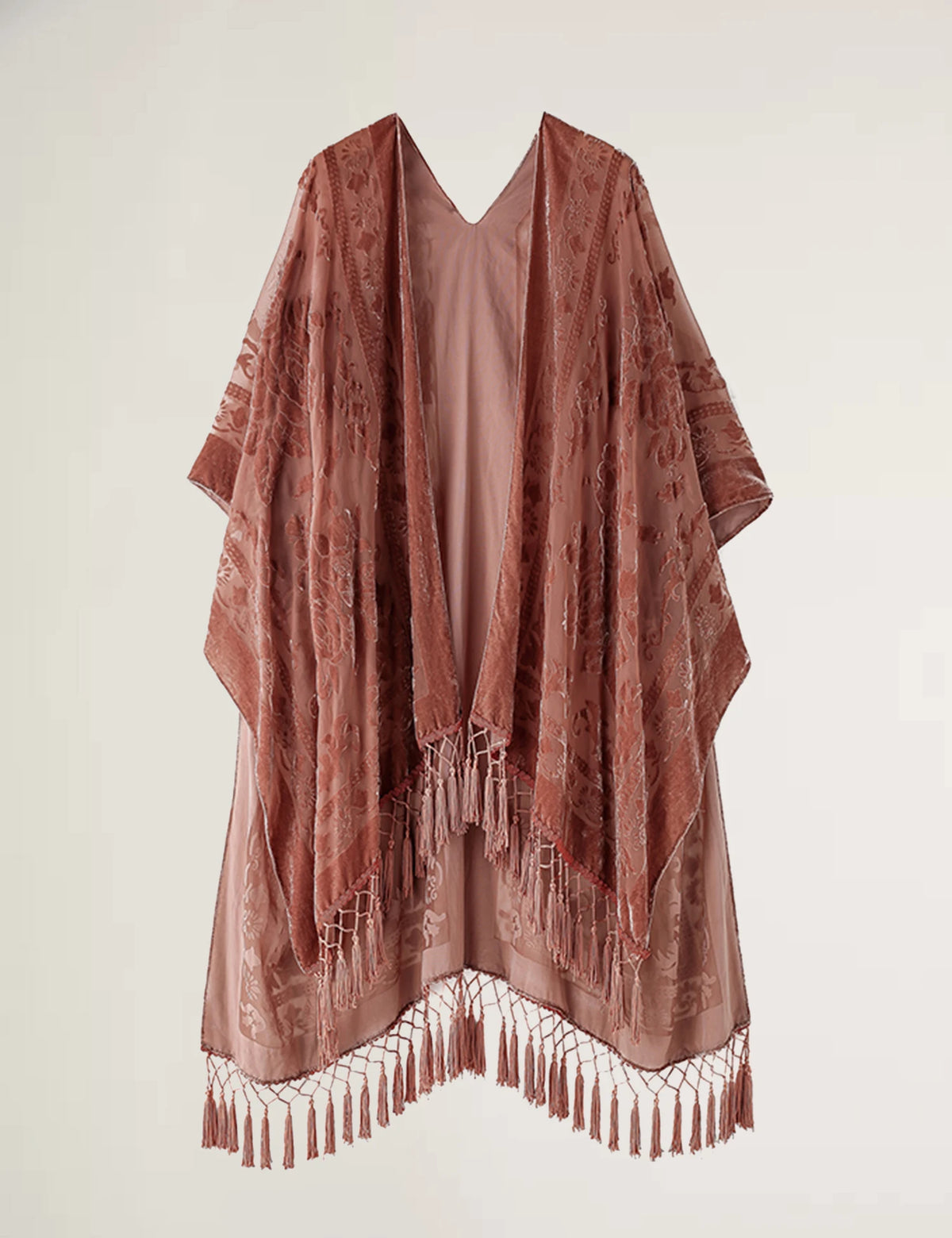 WeHello Burnout Velvet Kimono For Women Luxury Fashion Long Cardigan With Tassel Beach Cover-up Holiday Cardigan Shawl - Matrix Studios