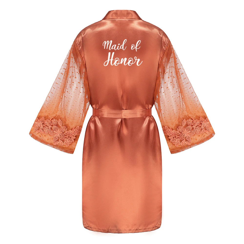 Caramel Wedding Bride Bridesmaid Robes Dressing Gown Sexy Women Bathrobe Night Shirts Short Women Kimono Mesh Sleeve - Matrix-studios.com