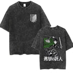 Anime Attack on Titan Vintage Washed Print T-shirt Mikasa Ackerman Eren Jaeger Wings of Freedom Logo Mens Summer Cotton T-shirts - Matrix Studios