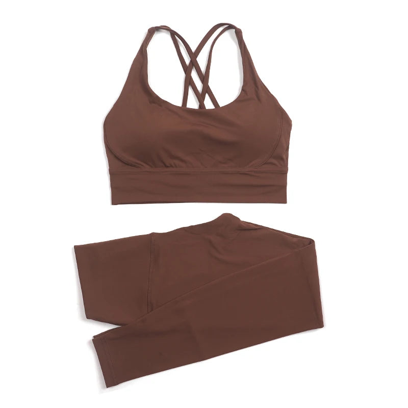 SOISOU Nylon Yoga Set Women's Tracksuit Gym Fitness Set Woman 2 Pieces Leggings Sports Bra Breathable Sportwear Woman Clothes - Matrix-studios.com