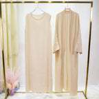 2pics Muslim Sets Muslim Jilbab Two Pieces Women Out Abaya Loose Cardigan Coat Sleeveless Inner Dress Prayer Clothing with Belt - Matrix-studios.com