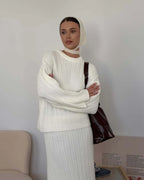 Hirsionsan Soft Elegant Vintage Women Suits 3 Pieces Female Sets O Neck Sweater & Wild Leg Pants with Scarf Knitted TrackSuit - Matrix-studios.com