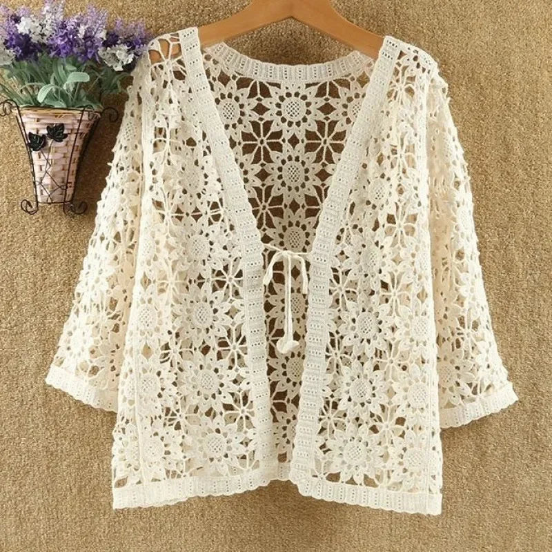 Hollow Out Shawl Knitting Cardigan Women's Sun Protection Clothing Coat 2025 New Summer Loose Casual All-match Ladies Jackets - Matrix Studios