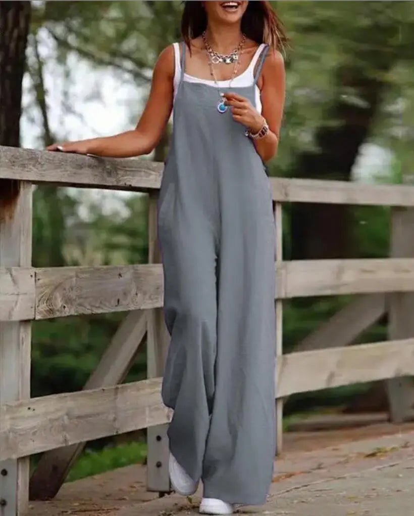Oversized S-5XL Women Loose Overalls Summer Fashion Female Sleeveless Wide Leg Pant Suits JYFS-8130 - Matrix Studios