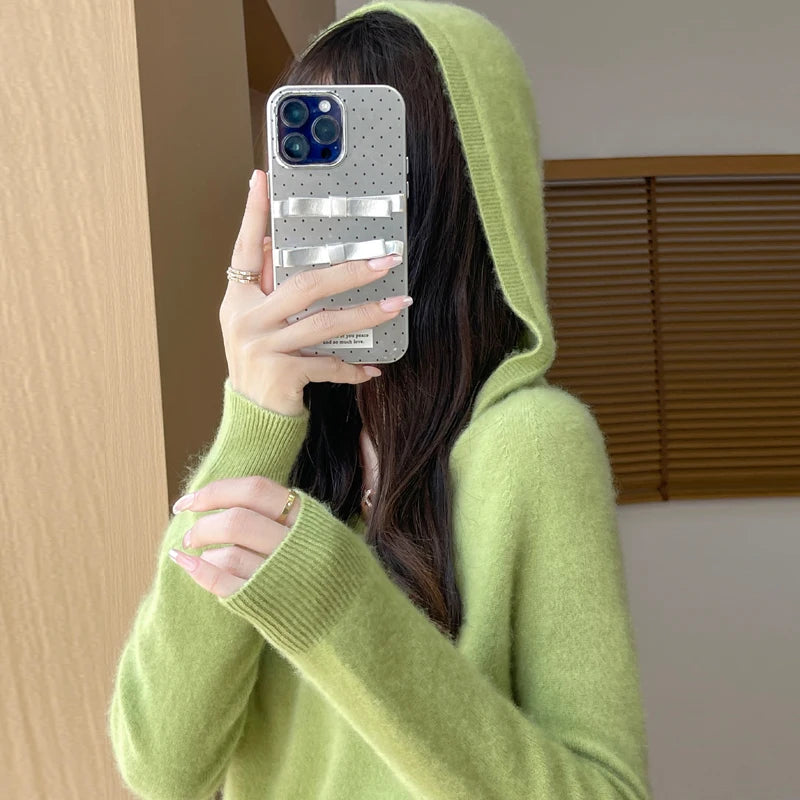 Women Autumn Winter Clothing Hooded Collar Pullover 100% Merino Wool Sweater New Fashion Cashmere Tops Bottoming Knitwear Soft - Matrix Studios