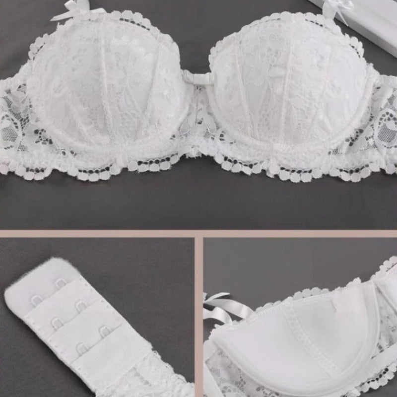 Women Bras Sexy Lace Half Cup Push Up French Style Lingerie Soft Deep V Top Breathable Back Closure Thin Bralette Ropa Mujer - Matrix Studios