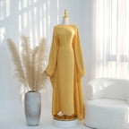 Ramadan Eid Evening Party Shiny Kaftan Dress for Women, Butterfly Sleeves Round Neck Muslim Women Abaya Dubai Islamic Clothing - Matrix-studios.com