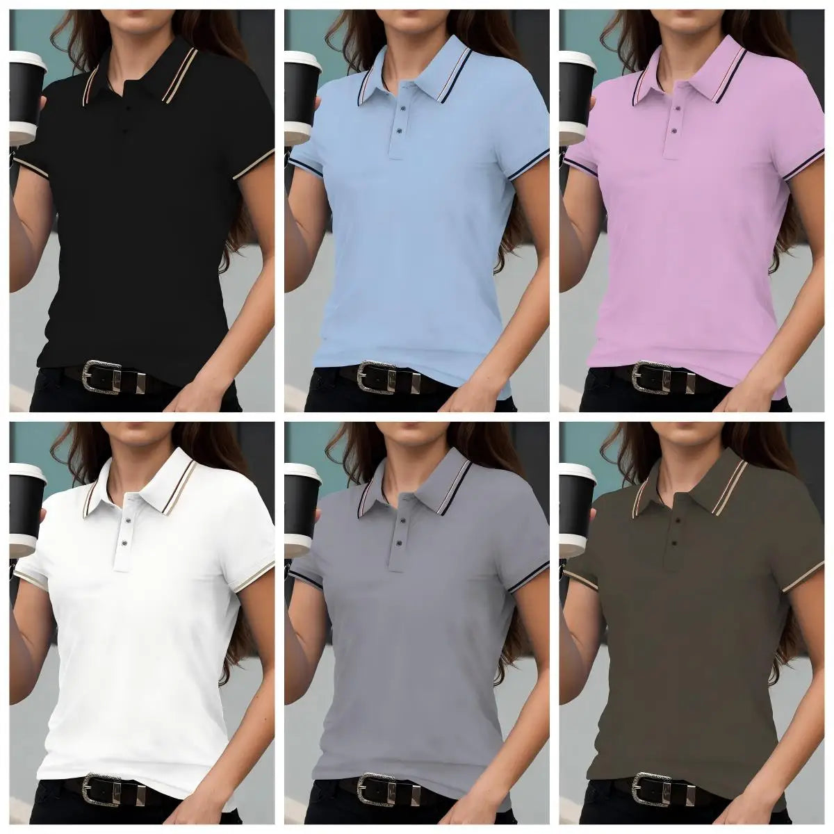 Summer Solid Color Women Stripe Polo Shirts Sport Culture T-Shirts Collar Soft Streetwear All-Match Casual Woman Short Sleeve - Matrix-studios.com