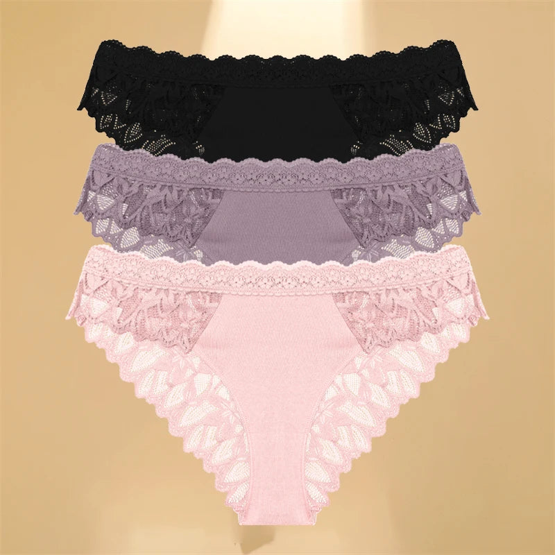 FINETOO 3Pcs Lace Hollow Out Underwear for Women Sexy Low-Waist Floral Briefs Female Invisible Breathable Lingerie Soft Intimate - Matrix Studios