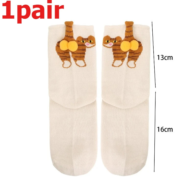 4pcs Funny Abstract 3D Cat Butt Mid-Tube Socks Cartoon Quirky Cotton Casual Socks Cat Egg Floor Sock for Cute Girls Couple Gifts - Matrix Studios