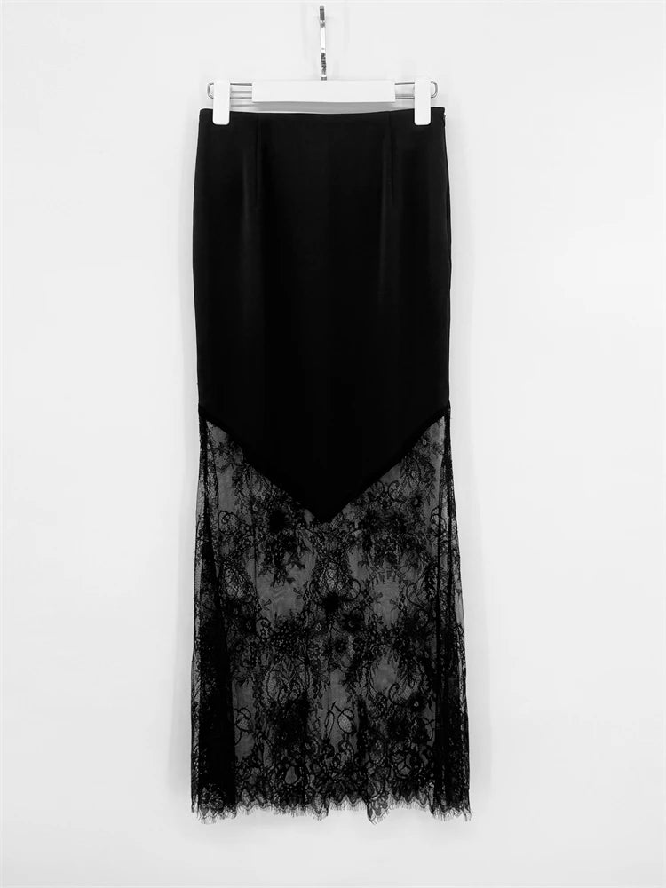 Trendix Women Patchwork Lace Skirts 2025 New High Waist Slim Hollow Out Maxi Skirts Autumn Brown Fashion Party Club Boho Skirt - Matrix-studios.com