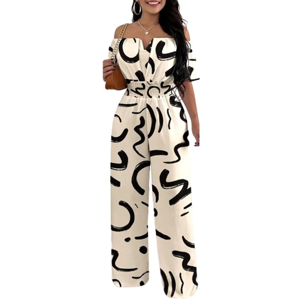 Summer Elegant Off Shoulder Women's Jumpsuit 2024 Fashion Trend Casual Short Sleeve Wide Leg Pants Jumpsuits for Women Overalls - Matrix Studios