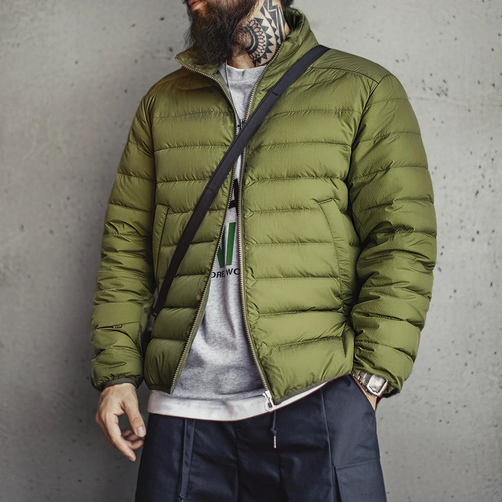Maden Winter Men's Stand-up Collar Down Jacket Lightweight Hydrophobic White Duck Down Filling Coat Warm Inner Layer for Fall - Matrix Studios