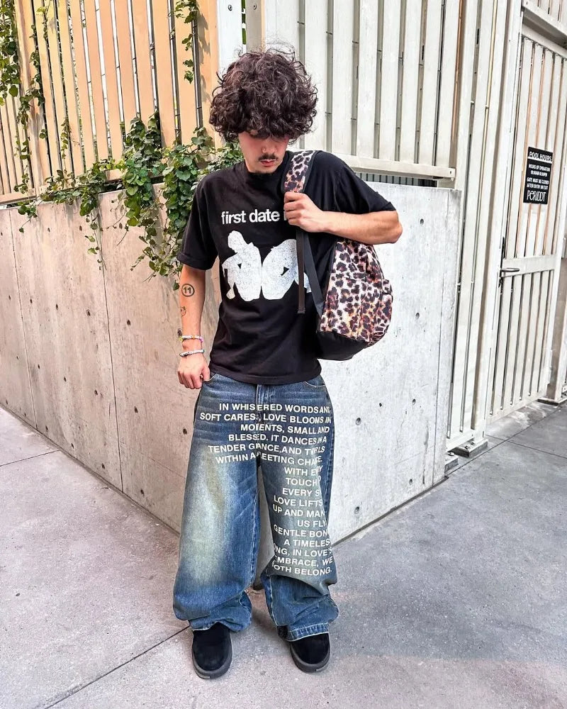 Y2K Men Jeans Vintage American Pattern Letter Jeans Streetwear Gothic Harajuku Hip Hop Men Women Fashion Casual Wide Leg Jeans - Matrix Studios
