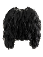 TWOTWINSTYLE Elegant Patchwork Ruffles Chiffon Blouses Women O Neck Lantern Long Sleeve Loose Shirt Female Clothing Fashion - Matrix-studios.com