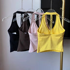 Women's Sexy V-Neck Fitness Bra Nude Sports Bra Hanging Neck Yoga Suit Vest Comfortable Breathable Gym Top for Active Wear - Matrix Studios