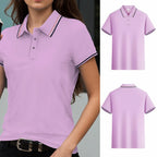 Stripe Solid Color Polo Shirts Sport All-Match Women Short Sleeve Collar Y2K Street T-Shirts  Summer Comfortable Woman Tops - Matrix-studios.com