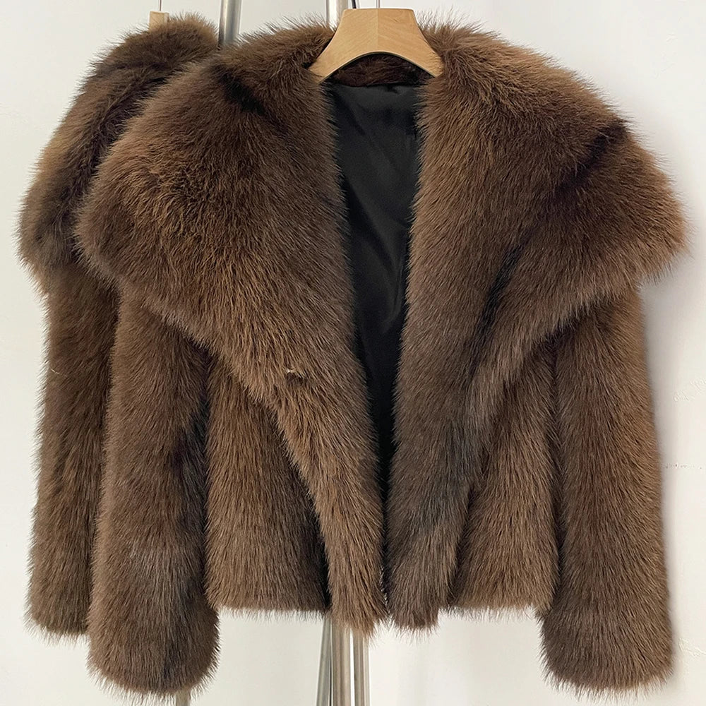 Womens Faux Fur Coat Cropped Soft Plush Artificial Short Fur Coat Holiday Party Elegant Winter Fashion Outerwear Coats for Women - Matrix Studios