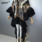 WINYI Middle East Boho Maxi Kaftan Dress Elegant Pleated Elastic Beach Cover up Luxury Party Evening Dubai Style Abaya - Matrix-studios.com