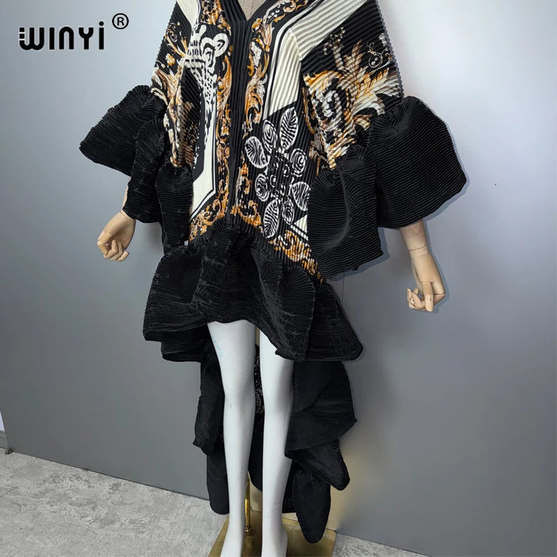 WINYI Middle East Boho Maxi Kaftan Dress Elegant Pleated Elastic Beach Cover up Luxury Party Evening Dubai Style Abaya - Matrix-studios.com
