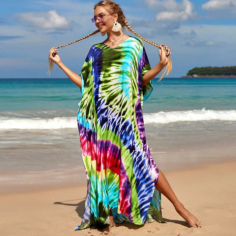 Plus Size Swimsuit Kaftans Beach Cover Ups Colorful Outfits Dress Bathing Suit for Women Vacation Outfits - Matrix Studios