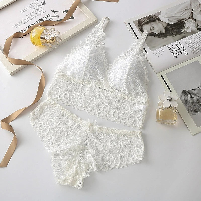 Sexy Lace Women Underwear Set Seamless Wire Free Bra Sets Hollow Out Bra and Panty Sets For Women Embroidery Intimates Lingerie - Matrix-studios.com