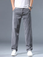 Summer Thin Men's Loose Straight Jeans Lyocell Soft Drape Business Casual Trousers Classic Smoke Gray Brand Ice Silk Pants - Matrix Studios