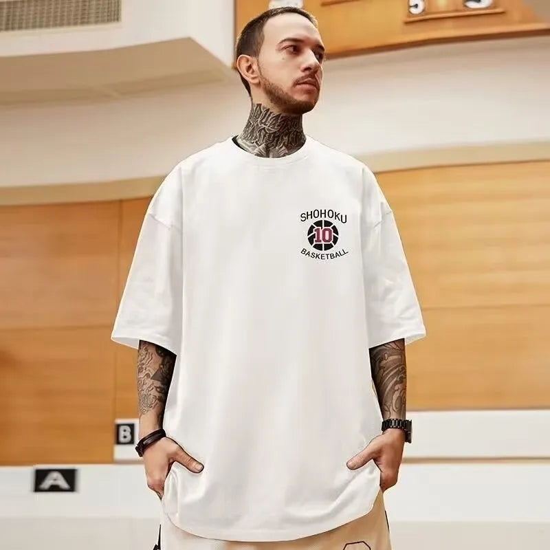 8XL Men Oversize Fashion Loose American Basketball Number ten Print Short Sleeve Round Neck Versatile Trend Couple outfit - Matrix Studios