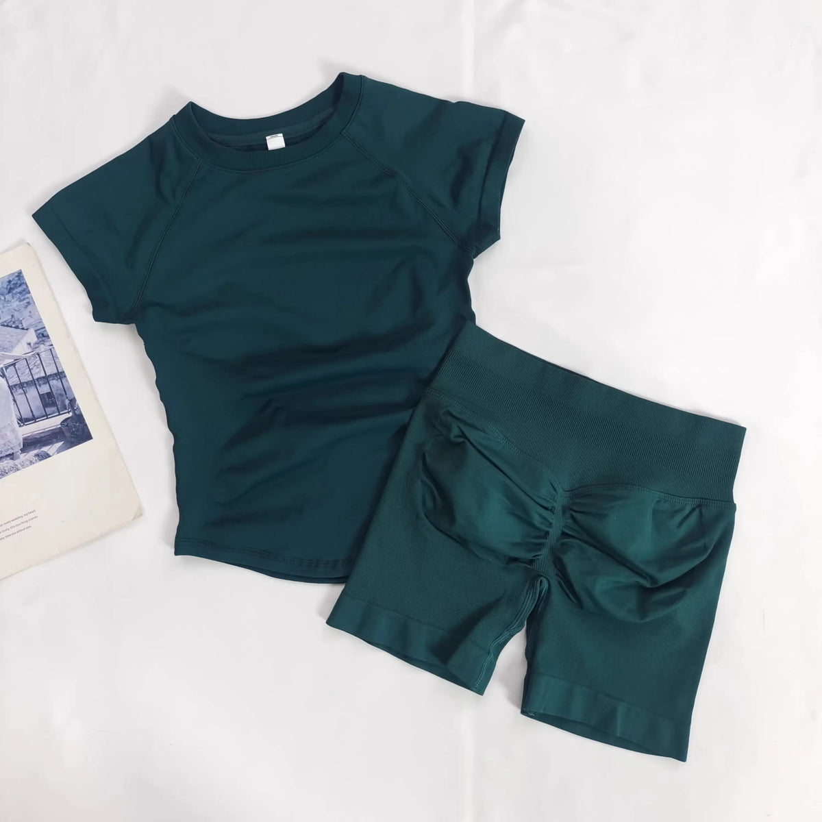 Women's Summer 2 Piece Yoga Outfit Slim Fit Short Sleeve Top High Waist Tummy Lifting Butt Shaping Shorts for Gym Running Daily - Matrix-studios.com