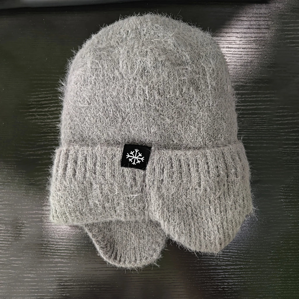Hot Sale Women Earflap Winter Hat Candy Colors Fashion Faux Fur Knitted Hat Kpop Style Soft Beanie Hats Female Streetwear Cap
