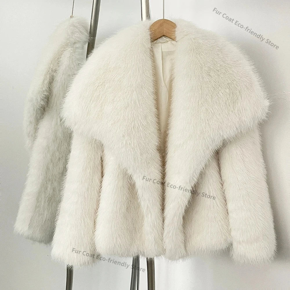 Womens Faux Fur Coat Cropped Soft Plush Artificial Short Fur Coat Holiday Party Elegant Winter Fashion Outerwear Coats for Women - Matrix Studios