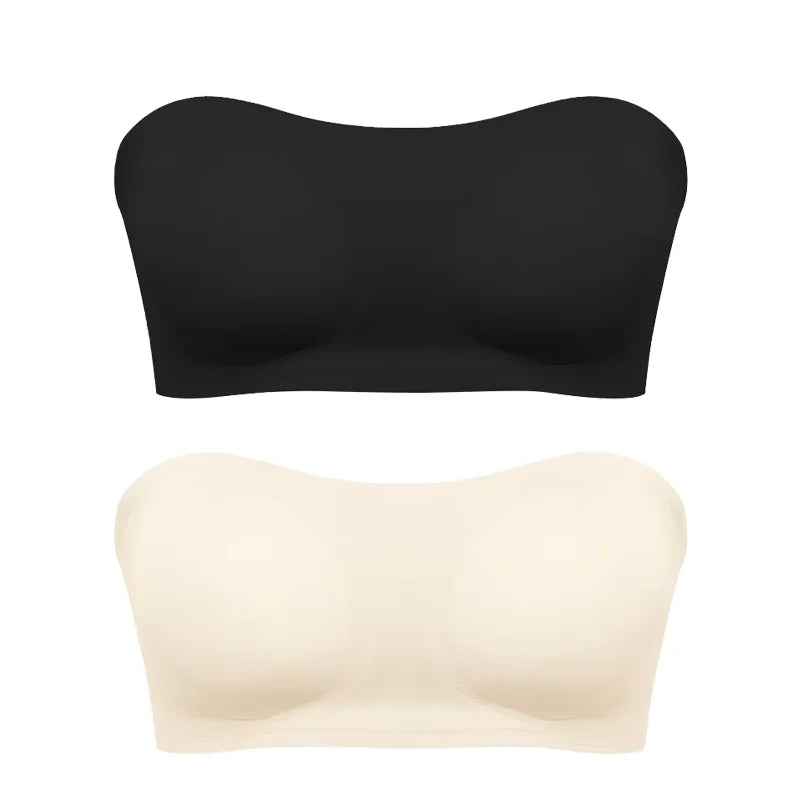 Women's Sexy Strapless Push Up Bra Removable Padded Seamless Ice Silk Top Women Invisible Beauty Back Anti-slip Off-shoulder Bra - Matrix Studios
