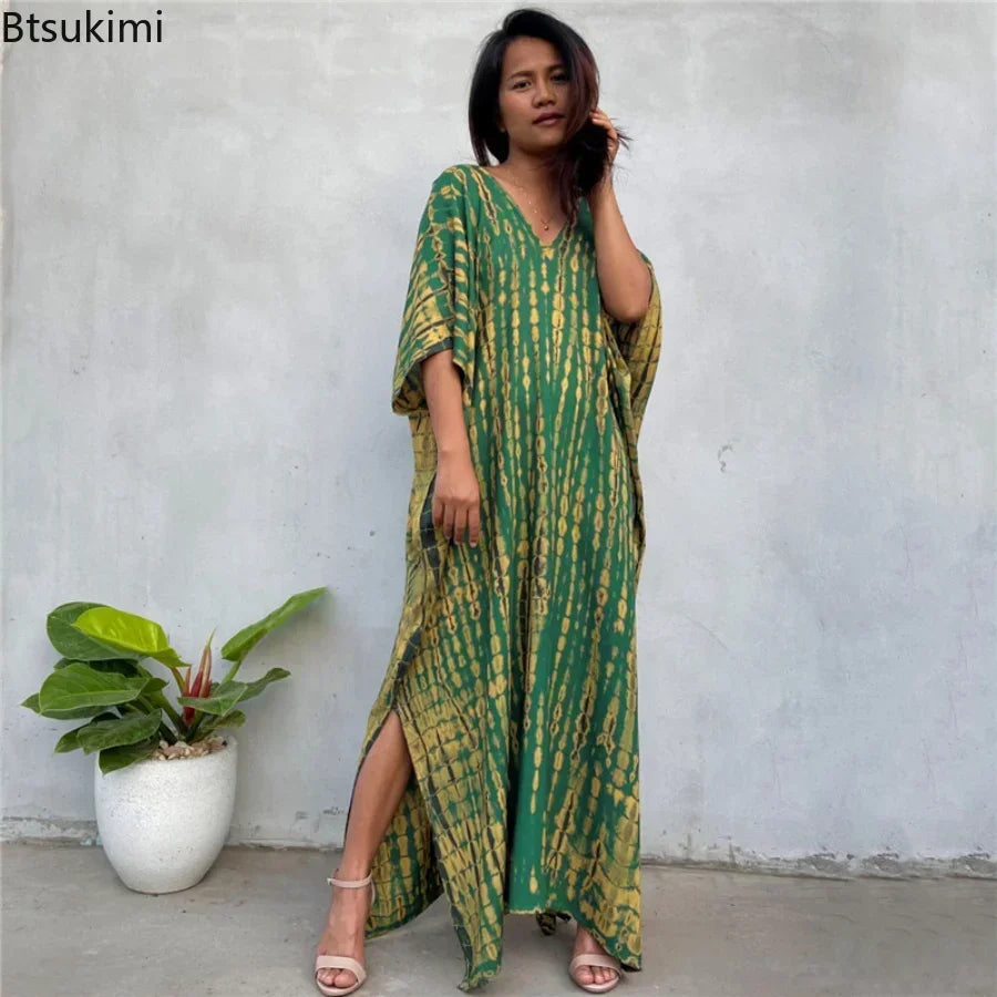 2026 Summer Bohemian Striped Print Women Beach Dress Bathing Suit Cover Up Summer Tunic for Woman Beachwear Robe De Plage Kaftan - Matrix Studios