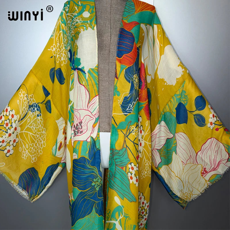 WINYI Africa Fashion Kimono Maxi Dress Beach Cover Up Cardigan Boho Coat Print Caftan Beach Outfits Women Abaya Dubai Luxury - Matrix Studios