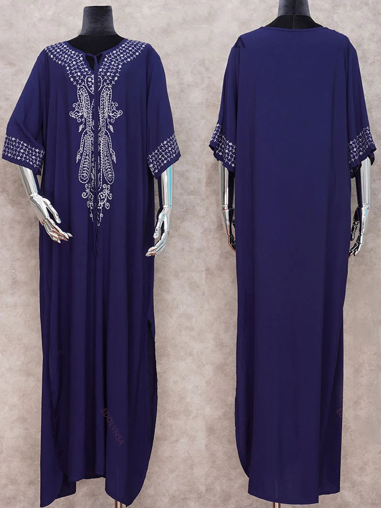 2026 Indie Folk Embroidered Short Sleeve Summer Dress Cotton Tunic Beach Kaftan Women Beachwear Swimsuit Cover Up Robe de plage - Matrix Studios