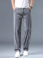 Summer Thin Men's Loose Straight Jeans Lyocell Soft Drape Business Casual Trousers Classic Smoke Gray Brand Ice Silk Pants - Matrix Studios