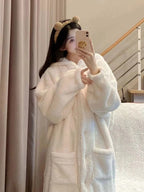 Autumn and Winter Ladies Warm Pajamas Homewear Rabbit Ears Ins Girls Student Pajamas Cartoon New Robe Bathrobe Homewear - Matrix-studios.com