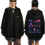 Men Women TV Girl Who Really Cares Graphic Print Zipper Hoodie Fashion Casual Oversized Jacket Fleece Long Sleeve Sweatshirts - Matrix Studios