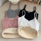 Women Sexy Solid Color Tops Thermal Casual Comfortable Elasticity Crop top Black Thin Velvet Sleeveless  Underwear Tank Top - Matrix-studios.com