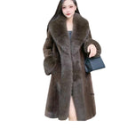 Faux Fur Coats Women Long Coat Thick Warm Turn Down Collar Open Stitch Spring Outerwear Jackets Elegant Splice Autumn Winter - Matrix Studios