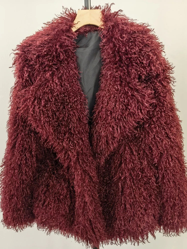 Aynaray 2025 Winter Women Faux Fur Jacket Solid Khaki Long Sleeve Thick Warm Outwear Fluffy Coat For Women - Matrix Studios
