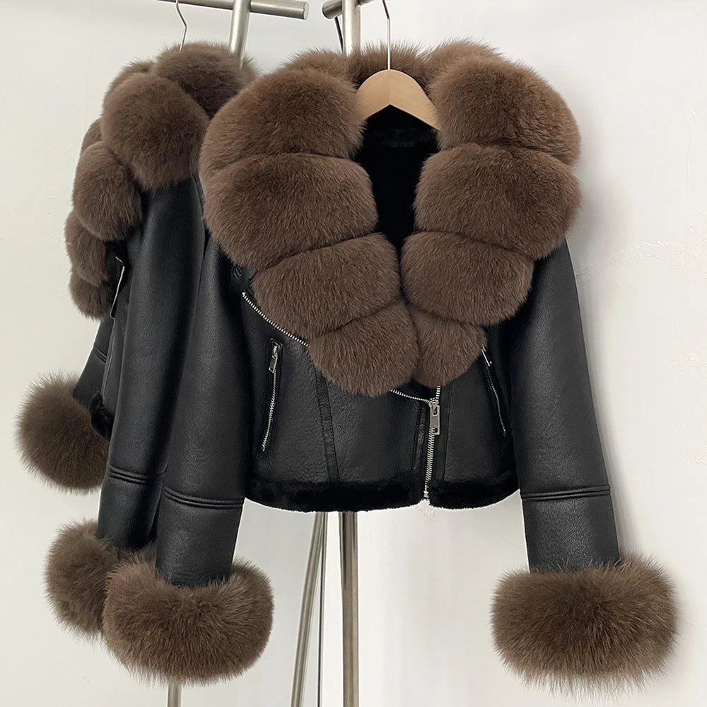 Reality Fur Jacket Winter Real Fur Cuffs Clothes Women Short Faux Leather Fake Fur Inner Jacket Female Thick Warm Fox Fur Coat - Matrix Studios