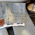 American Vintage Ripped Patchwork Jeans For Women New Spring Fall Light Blue High Waist Slim Loose Wide Leg Denim Trousers Stree - Matrix-studios.com