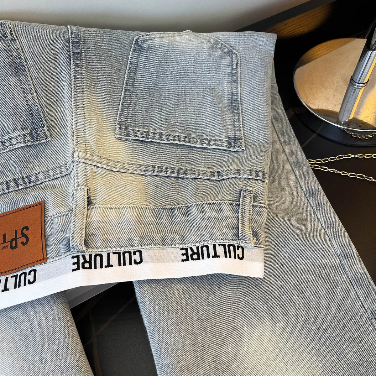 American Vintage Ripped Patchwork Jeans For Women New Spring Fall Light Blue High Waist Slim Loose Wide Leg Denim Trousers Stree - Matrix-studios.com