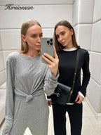 Hirsionsan Modal Soft Loose Sets Women 2026 Casual Two Pieces Long Sleeve T Shirts and High Waist Dresses Outfits Tracksuit - Matrix-studios.com