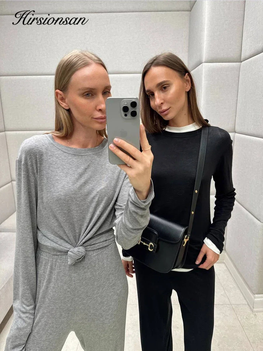 Hirsionsan Modal Soft Loose Sets Women 2026 Casual Two Pieces Long Sleeve T Shirts and High Waist Dresses Outfits Tracksuit - Matrix-studios.com
